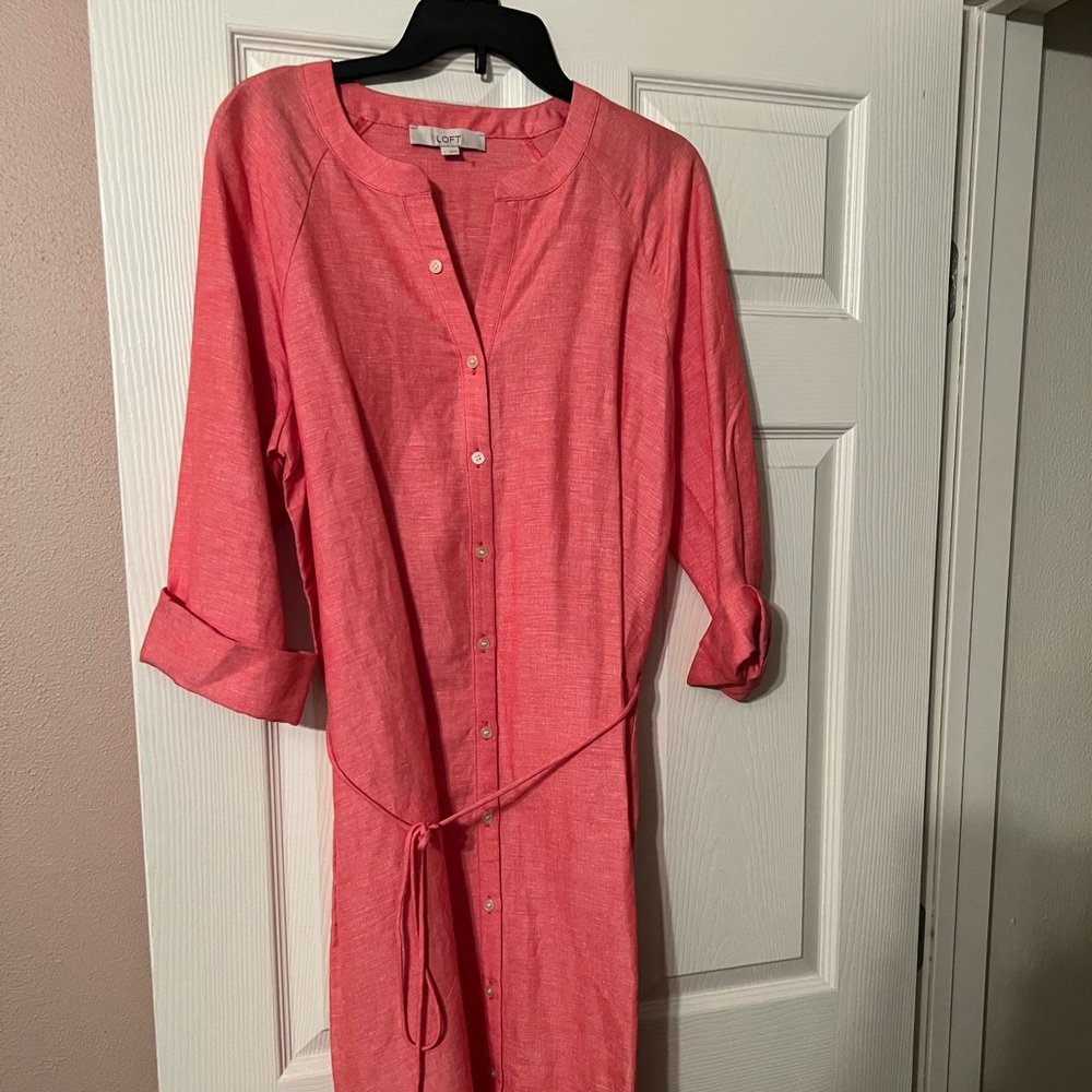 Brand new loft, pink linen shirt dress. women’s size large.